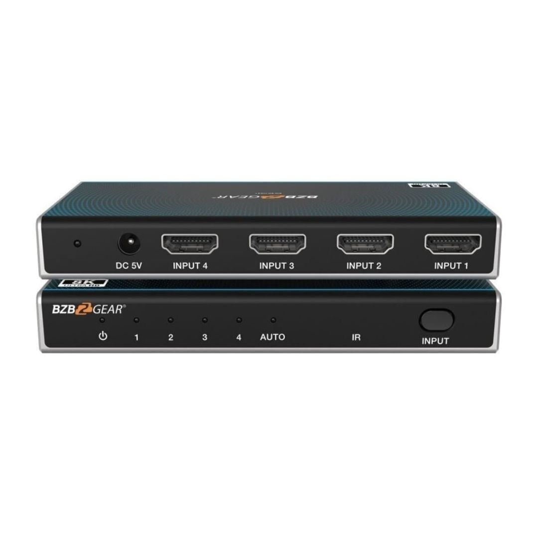 BZBGEAR 4x1 8K60 UHD Ultra-Slim HDMI 2.1 Switcher with EDID Management and Built-In Equalizer