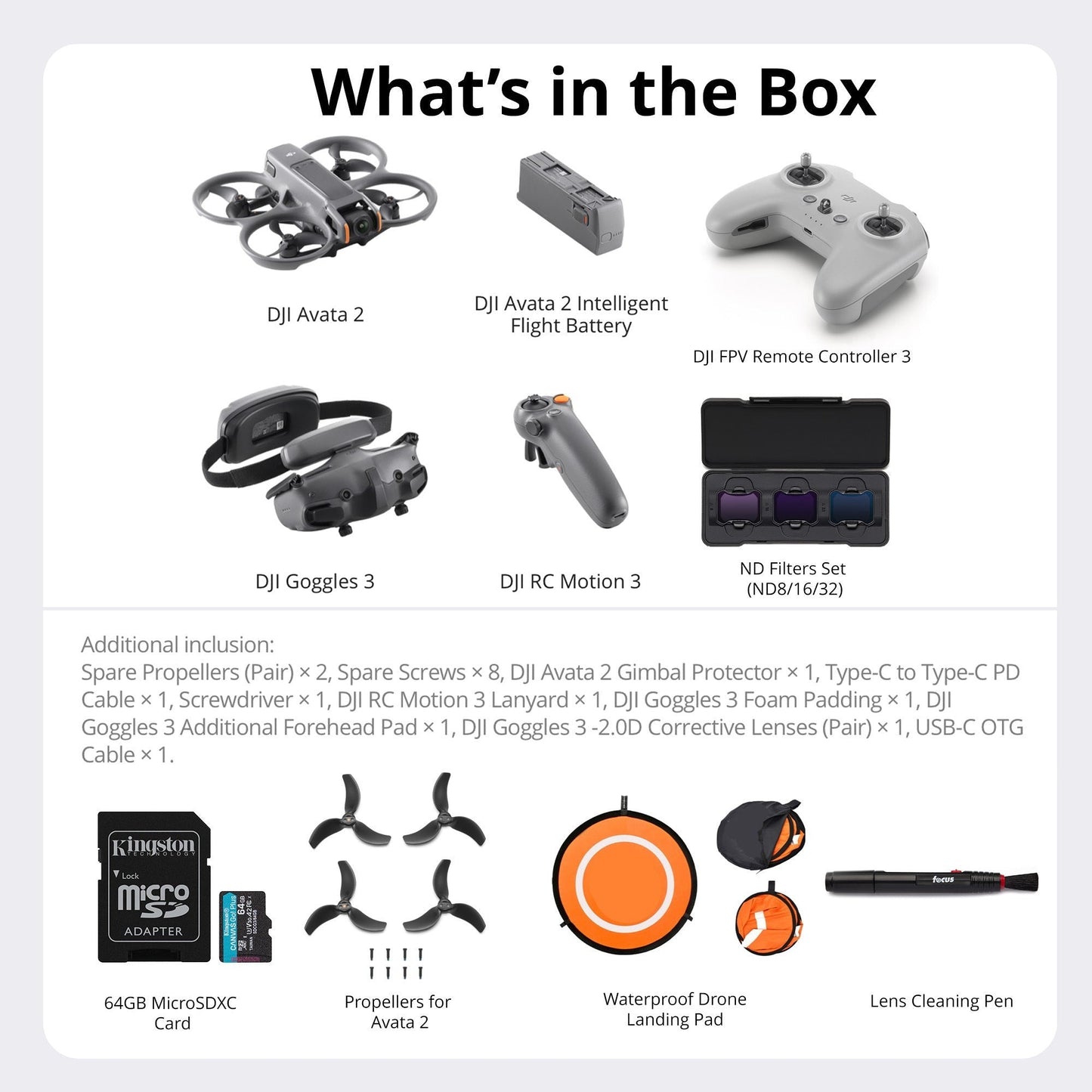 DJI Avata 2 Fly More Combo (Single Battery) with Remote Controller and Drone Accessories