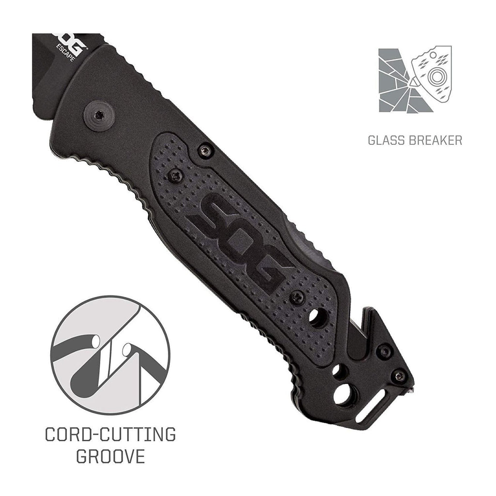 SOG Escape Tactical Folding Knife with 3.4 Serrated Blade (Black)