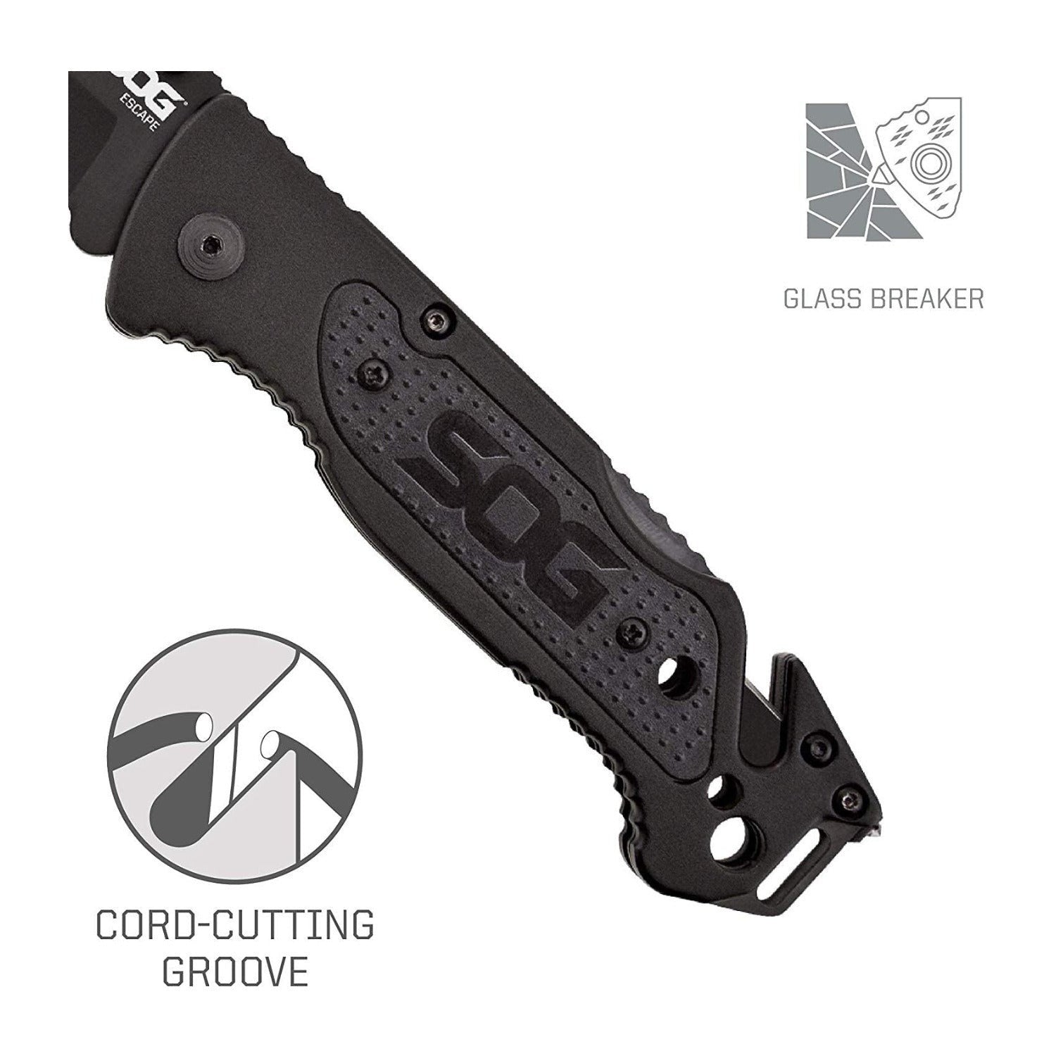 SOG Escape Tactical Folding Knife with 3.4 Serrated Blade (Black)