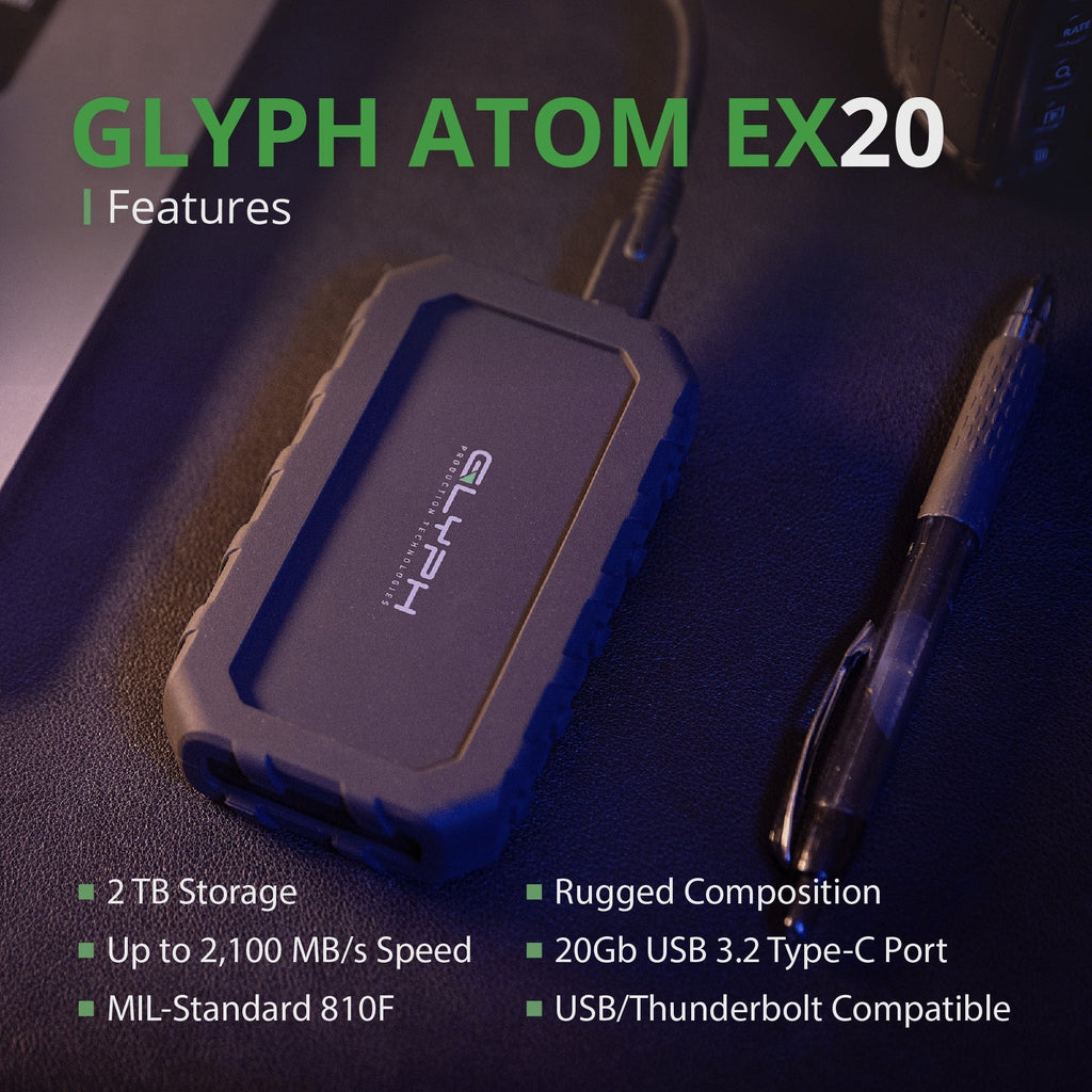 Glyph Atom EX20 High-Intensity 2TB Portable NVMe SSD with USB-C 3.2 Port (Black)