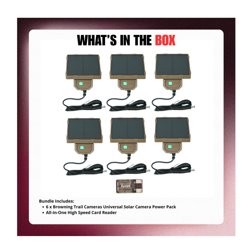 Browning Trail Cameras Universal Solar Camera Power Pack (6-Pack) with Card Reader Bundle