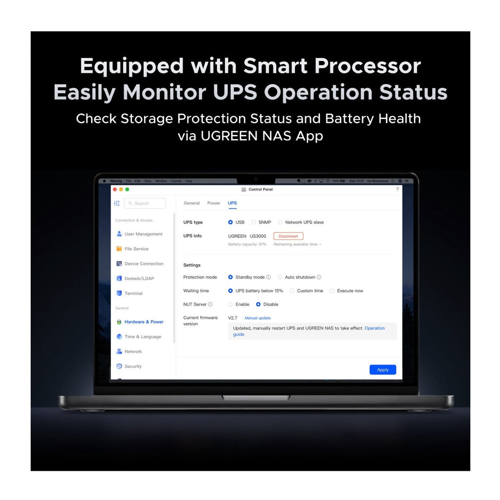 UGREEN US3000 NAS 120W DC UPS with Zero Second Transfer Time (12000mAh)