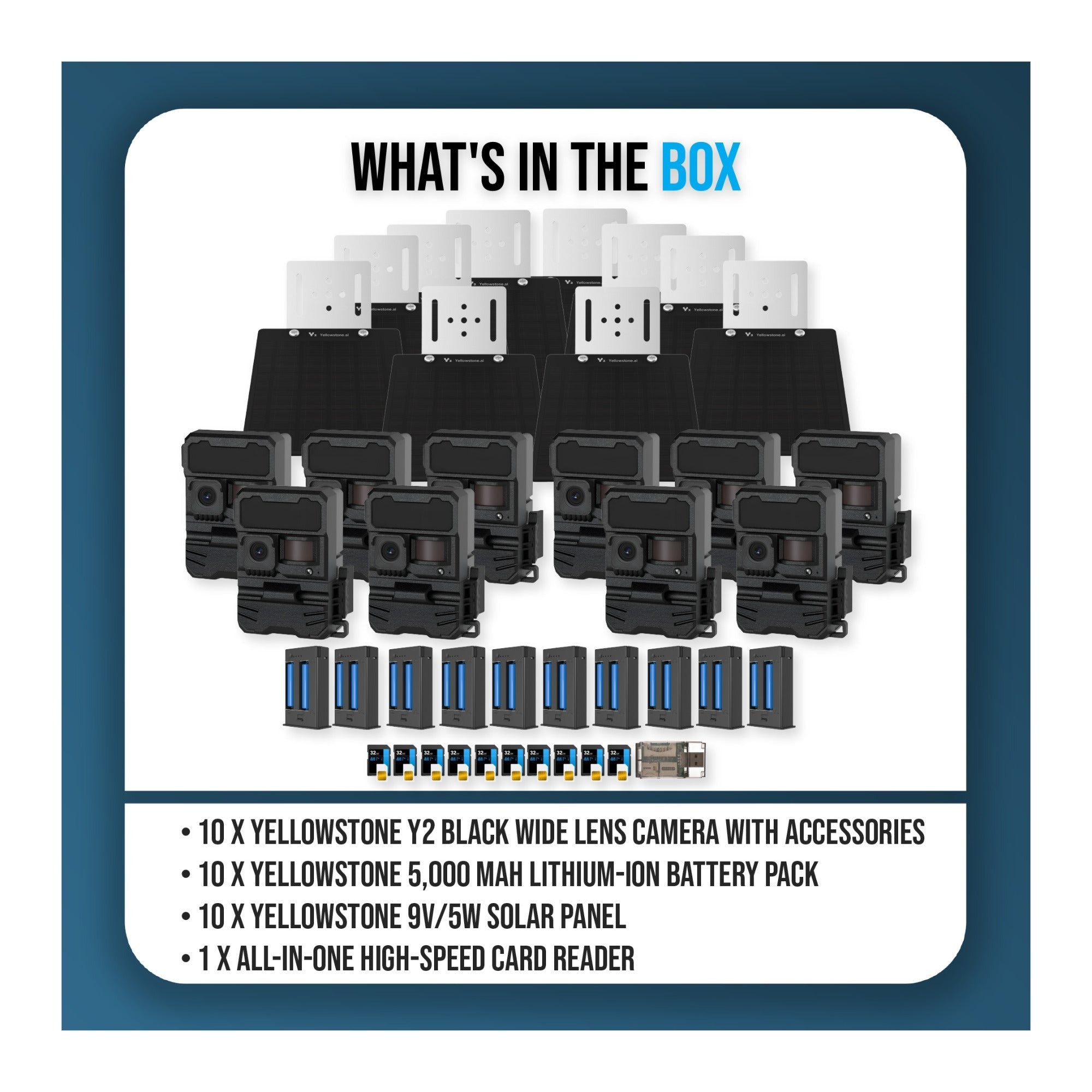 Yellowstone Y2 Black Wide Lens Bundle with Batteries, Solar Panels, and Accessories (10-Pack)