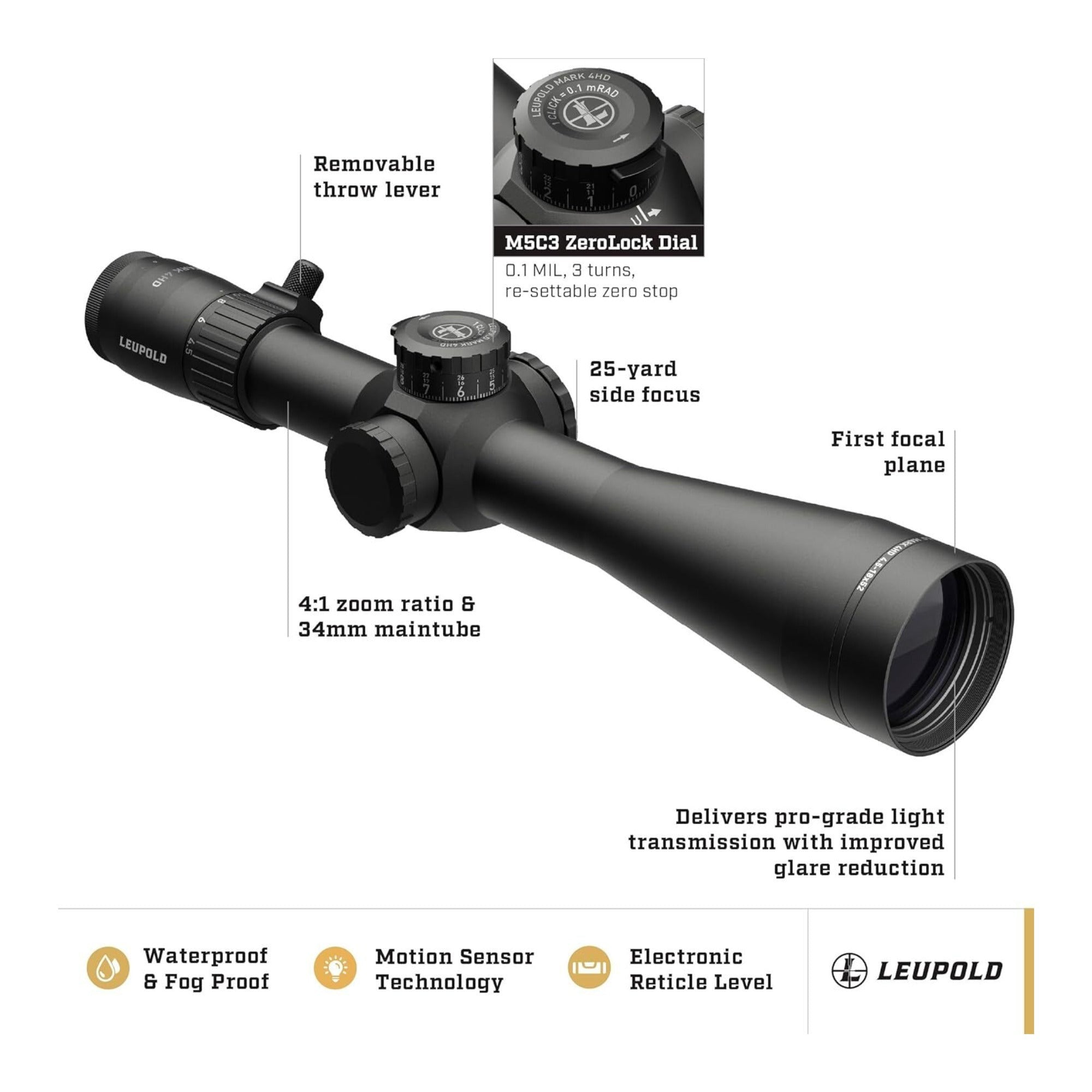 Leupold Mark 4HD 4.5-18x52 M5C3 FFP Riflescope (34mm, Matte Black)