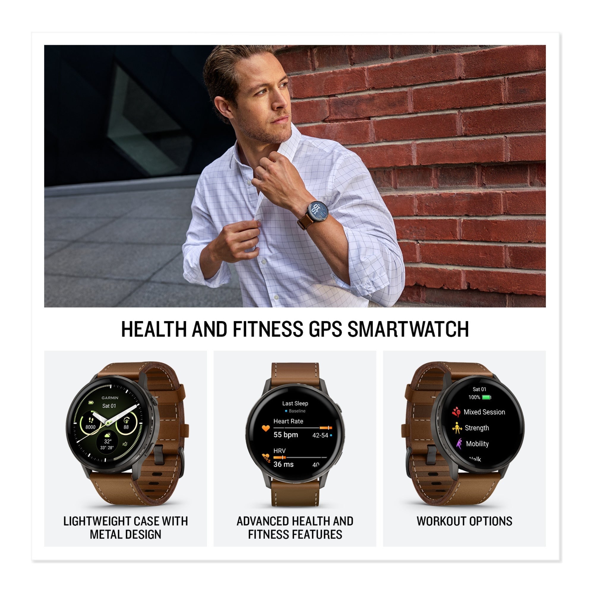 Garmin Venu 4 45mm AMOLED (Slate/Brown) GPS Smartwatch with Earbuds Bundle
