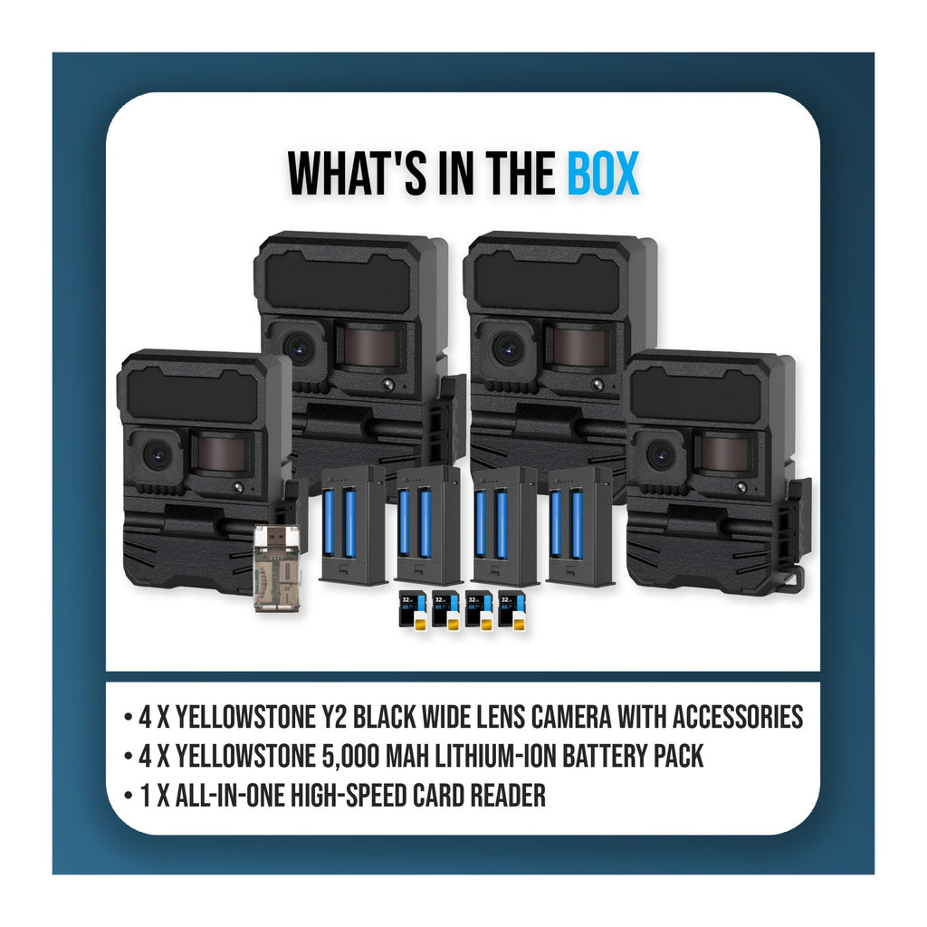 Yellowstone Y2 Black Wide Lens Camera Bundle with 5,000 mAh Battery Pack, and Card Reader (4-Pack)
