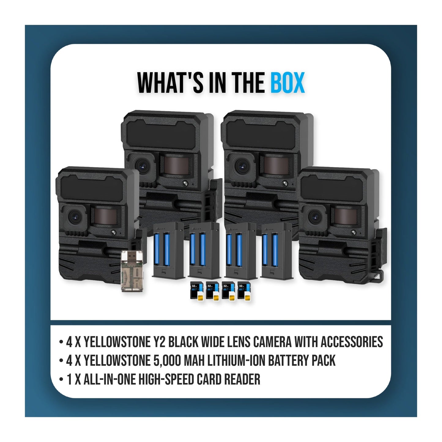 Yellowstone Y2 Black Wide Lens Camera Bundle with 5,000 mAh Battery Pack, and Card Reader (4-Pack)