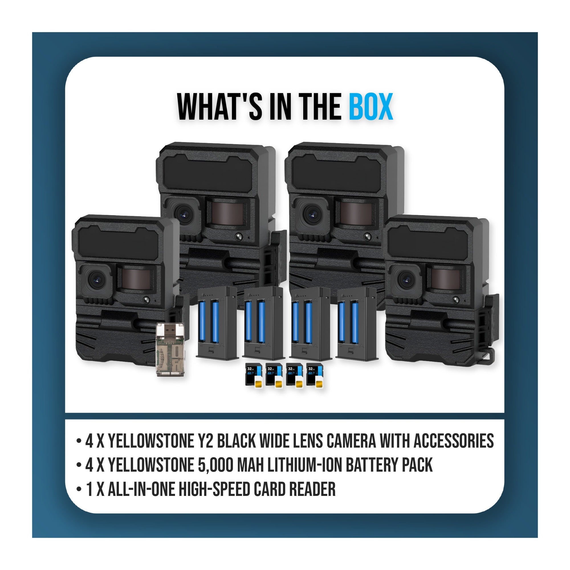 Yellowstone Y2 Black Wide Lens Camera Bundle with 5,000 mAh Battery Pack, and Card Reader (4-Pack)