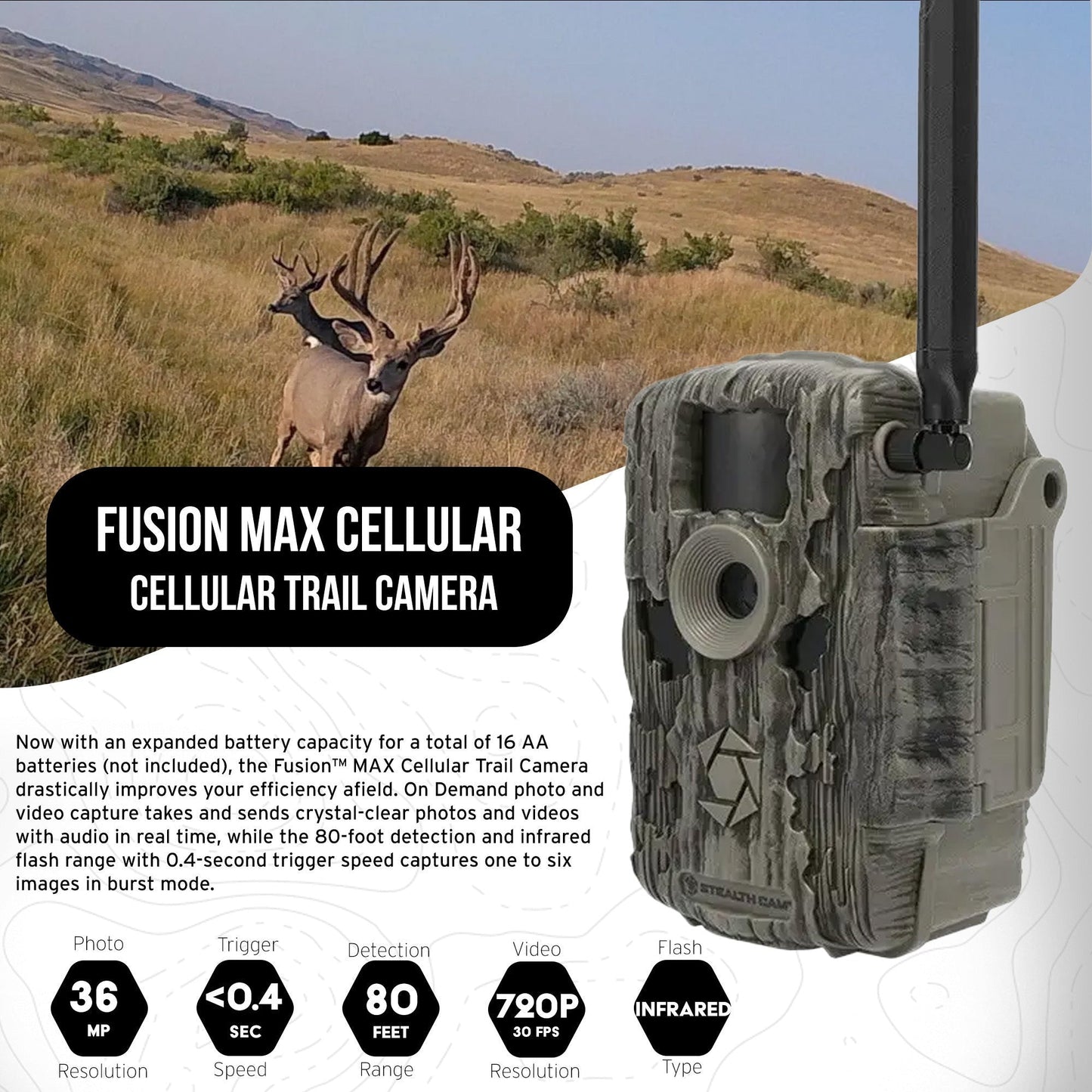 Stealth Cam 36MP Fusion Max Cellular Trail Camera with 80-Feet Detection Range (2-Pack) x 4 Bundle