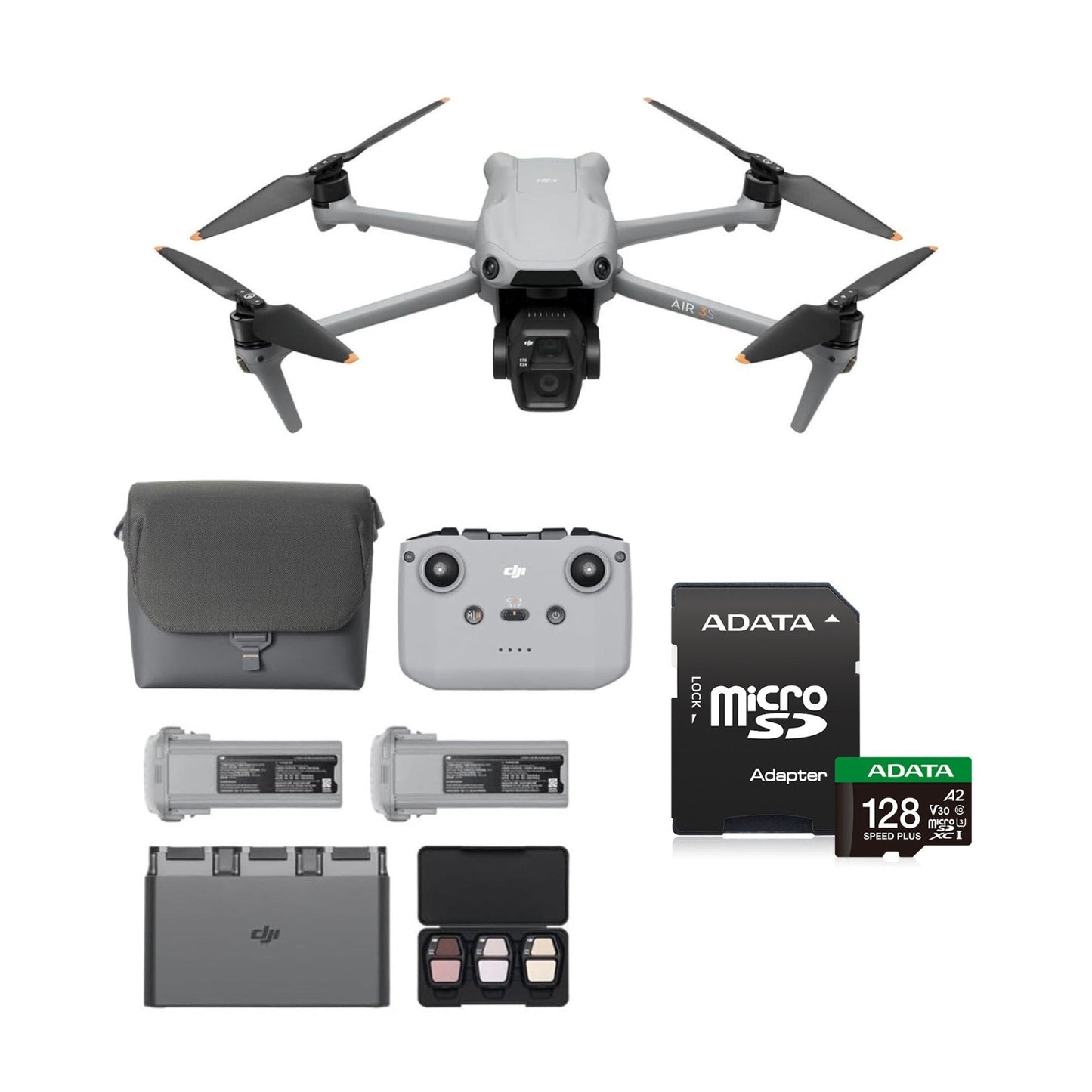 DJI Air 3S Dual Camera Drone Fly More Combo with 128GB microSDXC UHS I Class 10 A2 V30 Memory Card