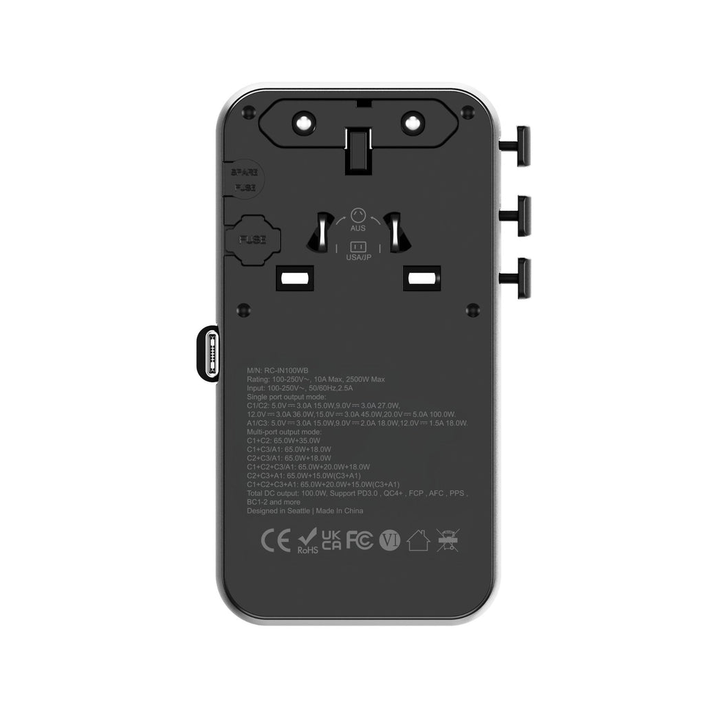 ReelCharge -Veratek 100W Global Travel Charger (Gray)