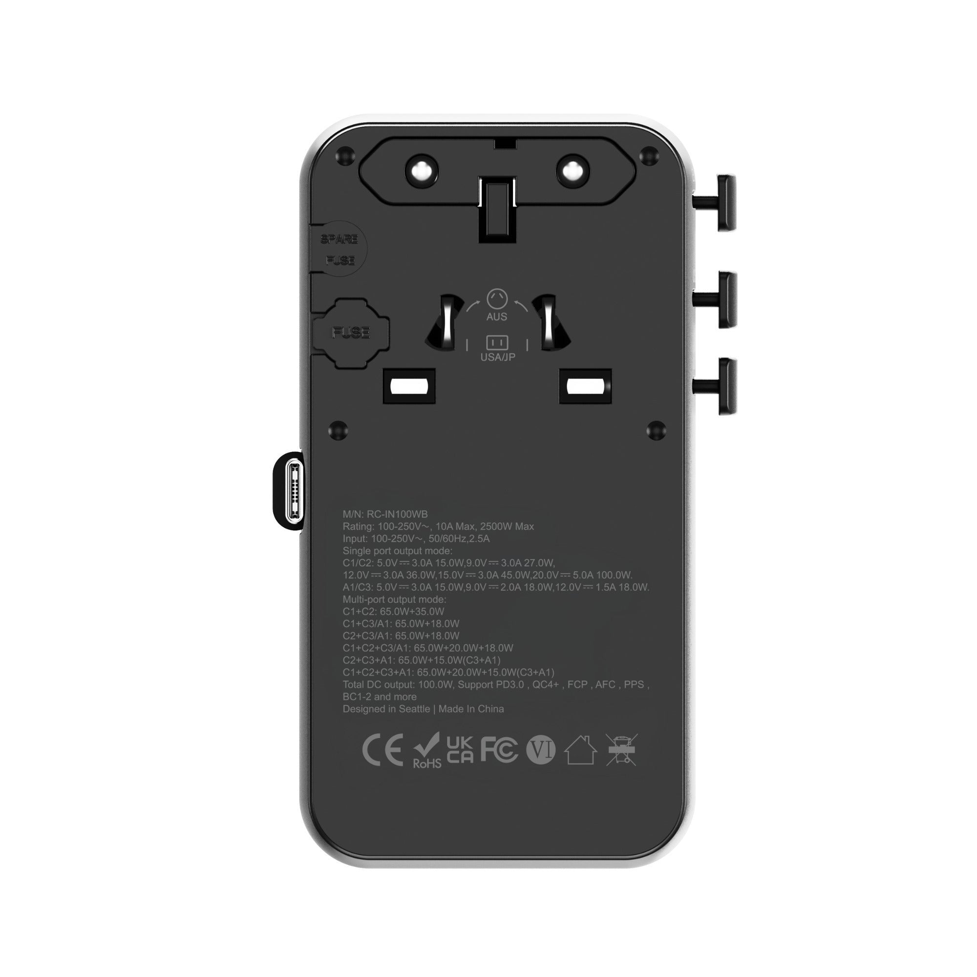 ReelCharge -Veratek 100W Global Travel Charger (Gray)