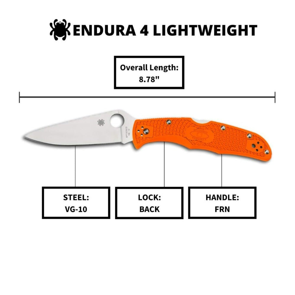 Spyderco Endura 4 Lightweight Signature Orange PlainEdge Blade Folding Knife