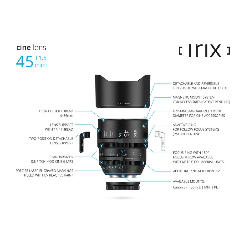 Irix Cine 45mm T1.5 Full Frame Cinema Lens (L Mount, Feet)