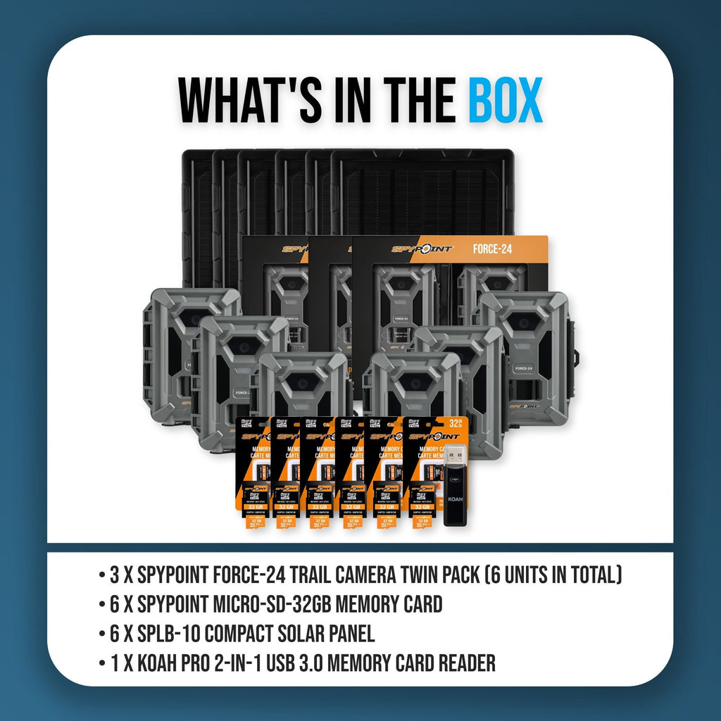 Spypoint Force-24MP Non-Cellular Trail Camera (6 Pack) Bundle with Accessories