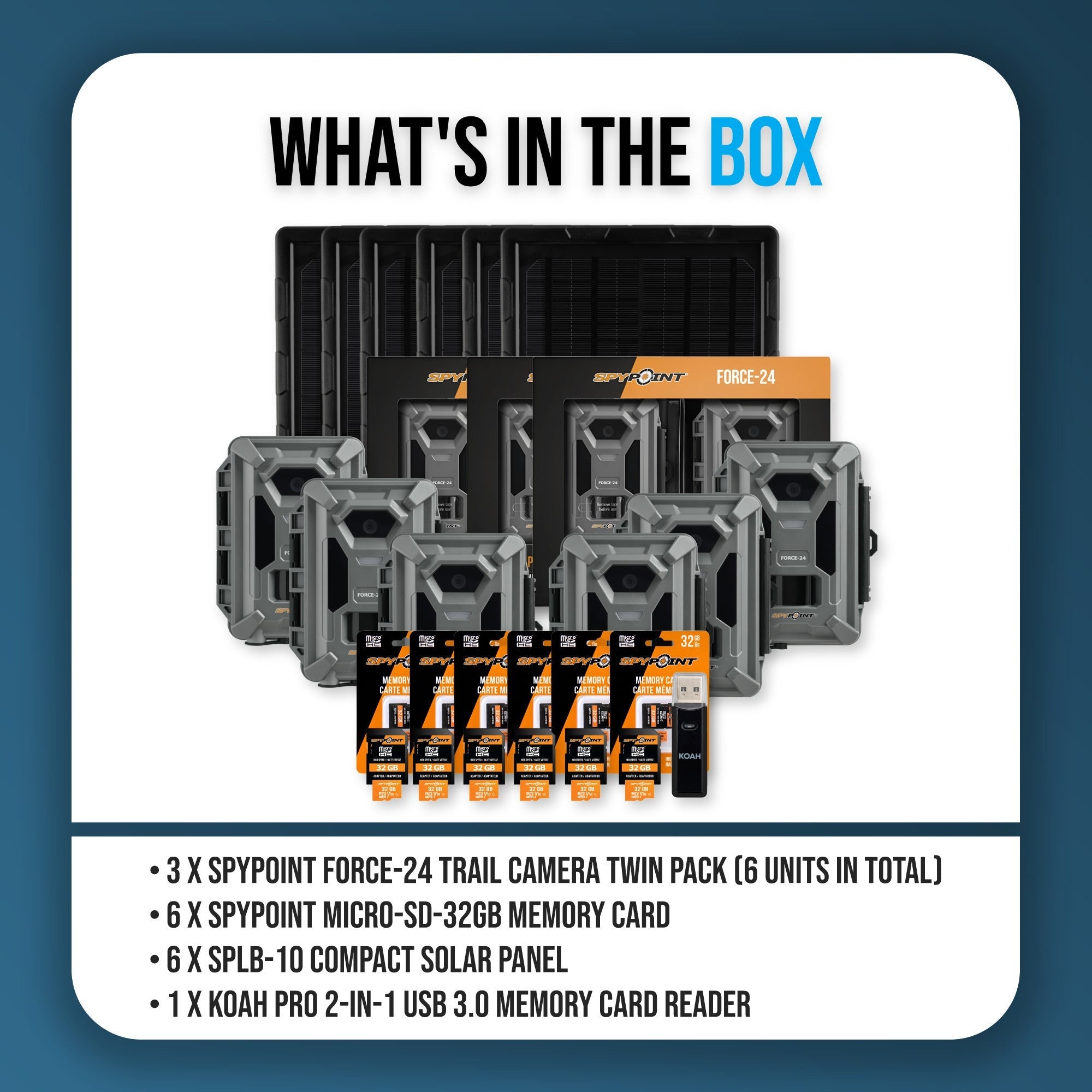 Spypoint Force-24MP Non-Cellular Trail Camera (6 Pack) Bundle with Accessories