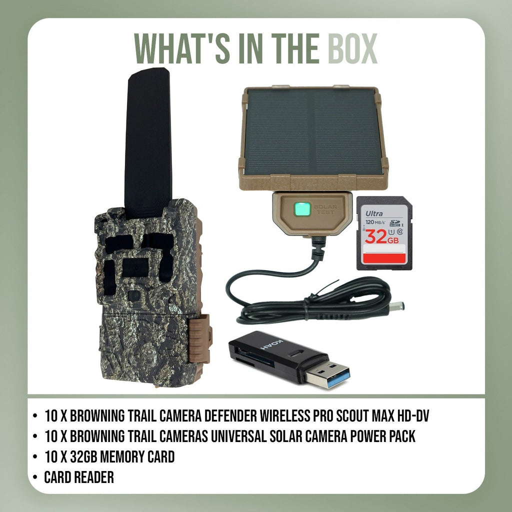 Browning Trail Camera Defender Wireless Pro Scout Max HD-DV (10-Pack) Bundle
