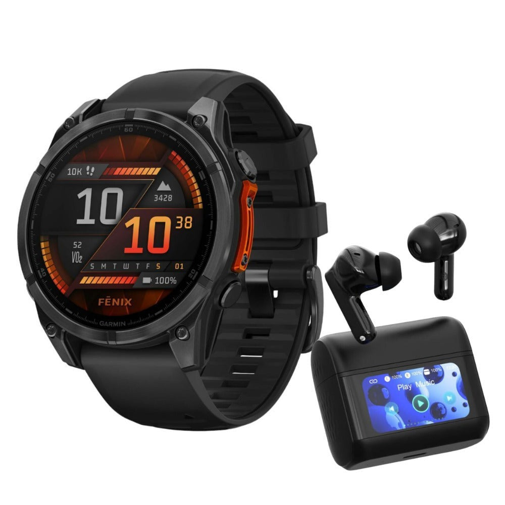 Garmin Fenix 8 47mm GPS Smartwatch with Wireless Stereo Earbuds Bundle