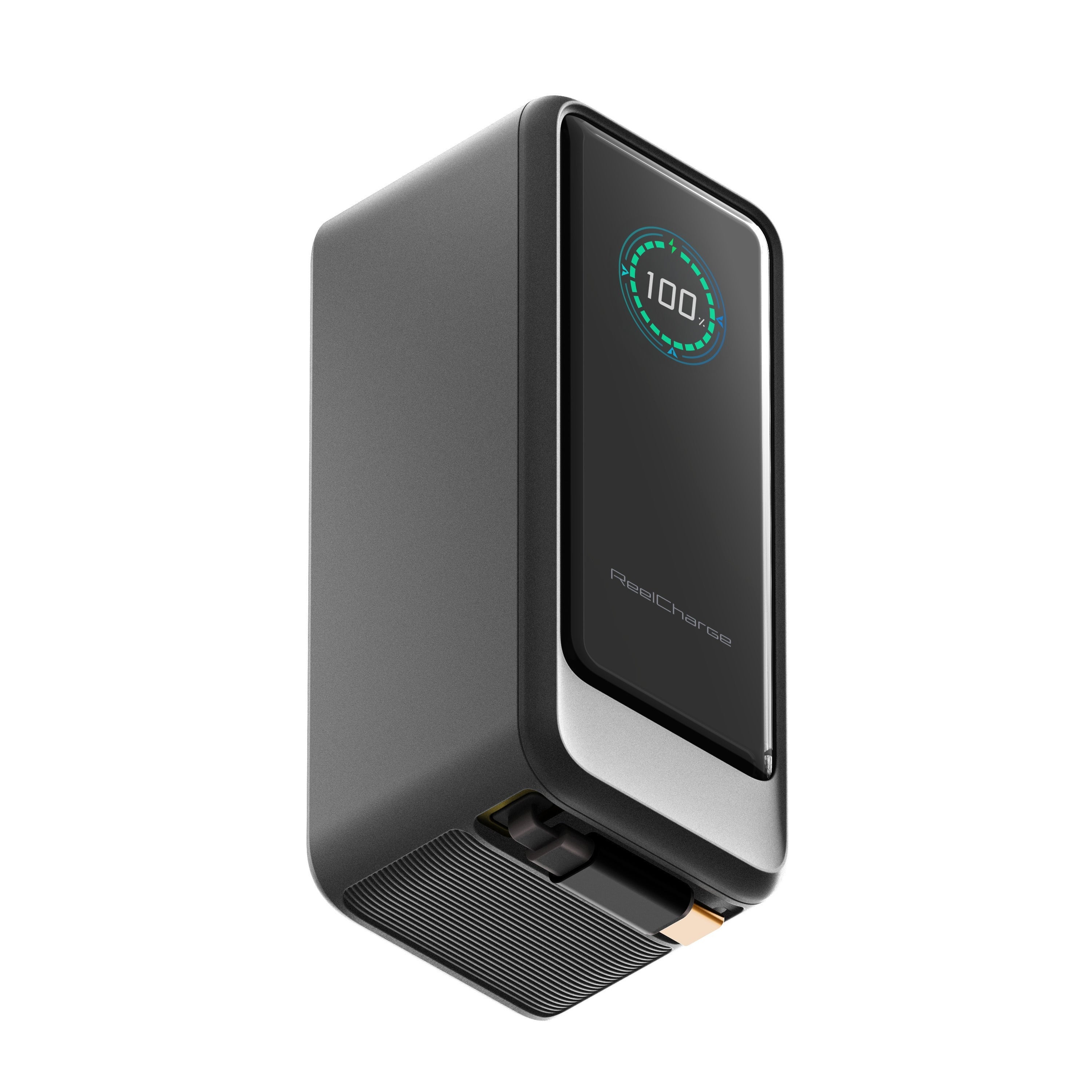 ReelCharge ReelPro 15,000 mAh Power Bank with Retractable 67W USB-C (Black)