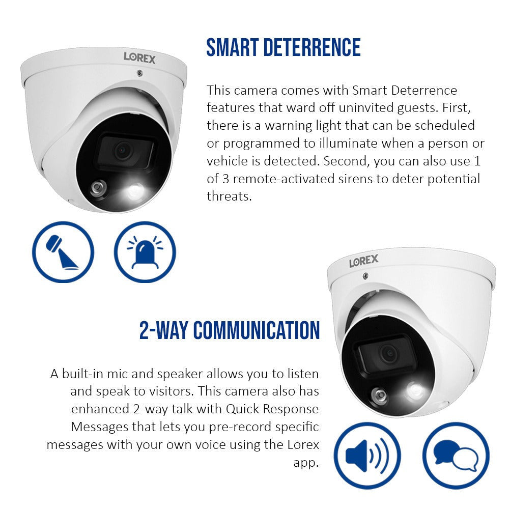 Lorex 4K Ultra HD Smart Deterrence IP 8MP Remote Access Dome Camera (2-Pack) Bundle