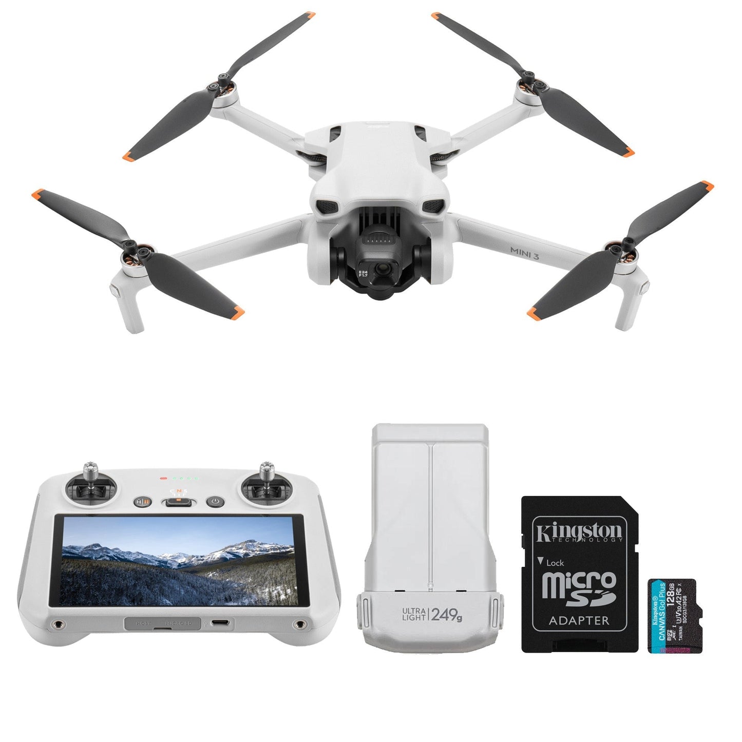 DJI Mini 3 Pro Compact Drone with DJI RC Remote with 128GB MicroSD Card Bundle