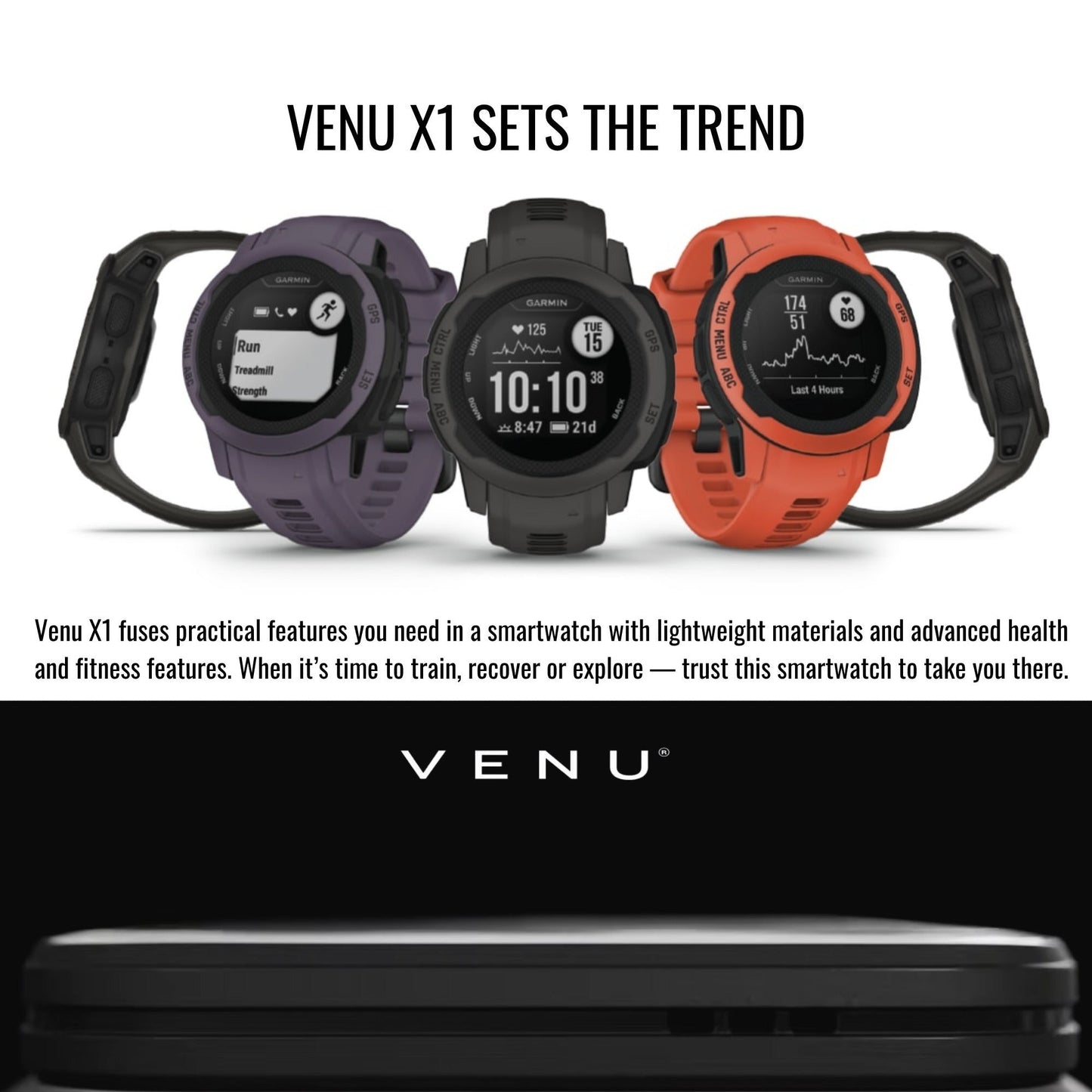 Garmin Venu X1 with Slate Titanium Caseback and ComfortFit Band (Black) Bundle