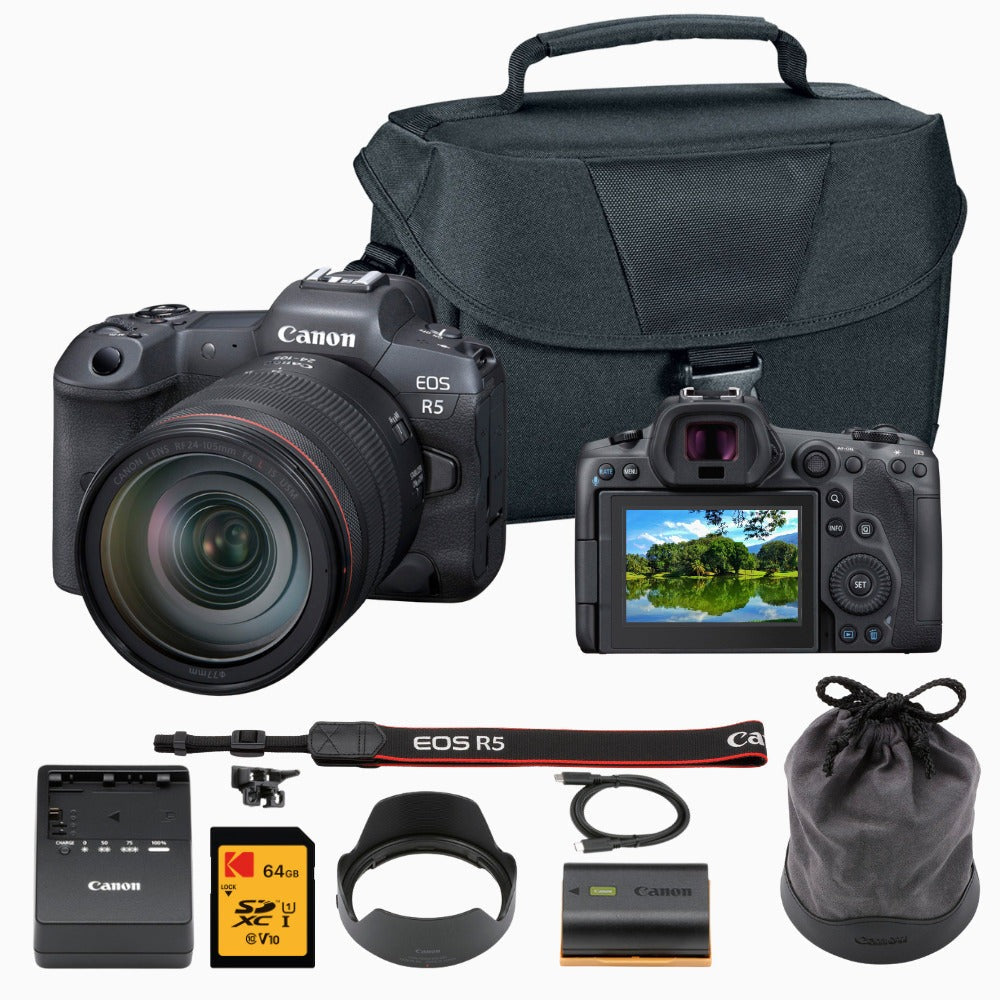 Canon EOS R5 Mirrorless Digital Camera with RF 24-105mm f/4 L IS USM Lens Bundle