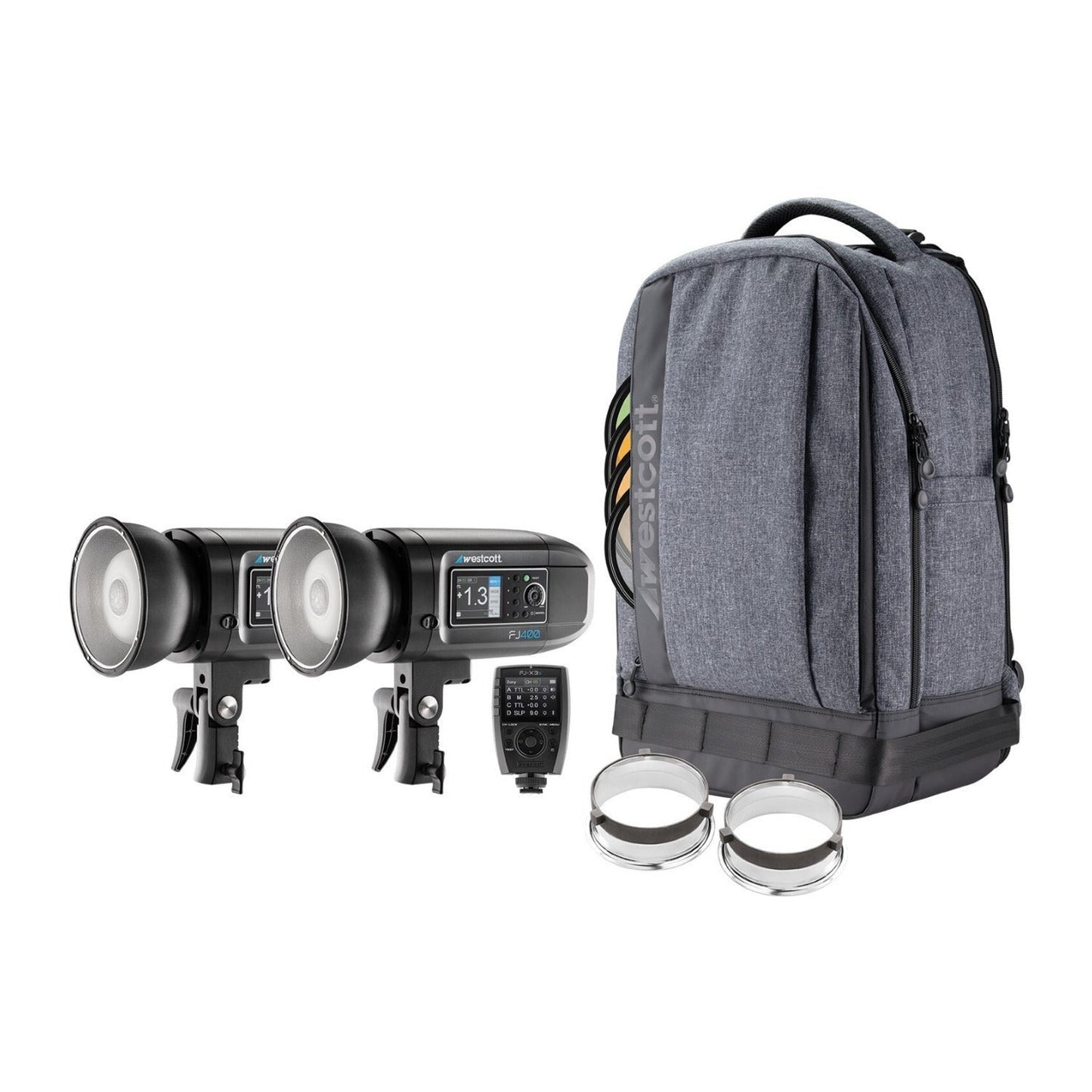 Westcott FJ400 Strobe 2-Light Backpack Kit with FJ-X3S Wireless Trigger with Backdrop Boards Bundle