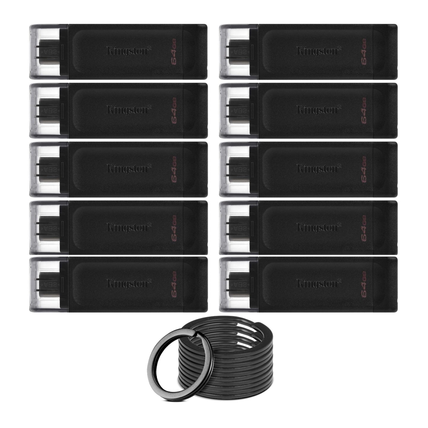 Kingston DataTraveler 70 USB 3.2 Flash Drive with Lightweight Design (64GB, Black, 10-Pack) Bundle