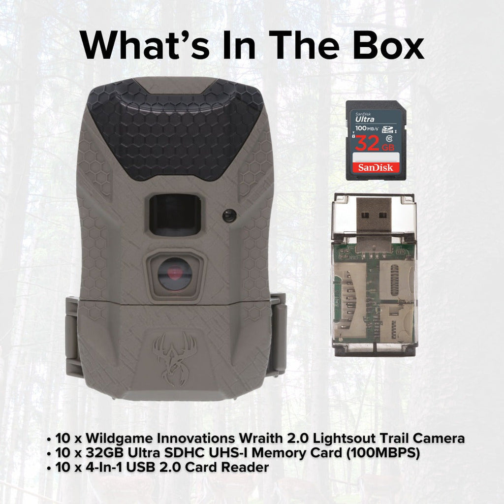Wildgame Innovations Kicker 2.0 Lightsout Trail Camera with 18MP Resolution (10-Pack) Bundle