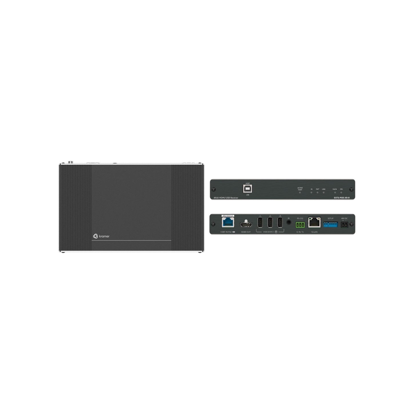 Kramer EXT3-POE-XR-R4K60 4:4:4 Receiver with Bidirectional PoE, USB, Ethernet, RS–232 and 100m Reach