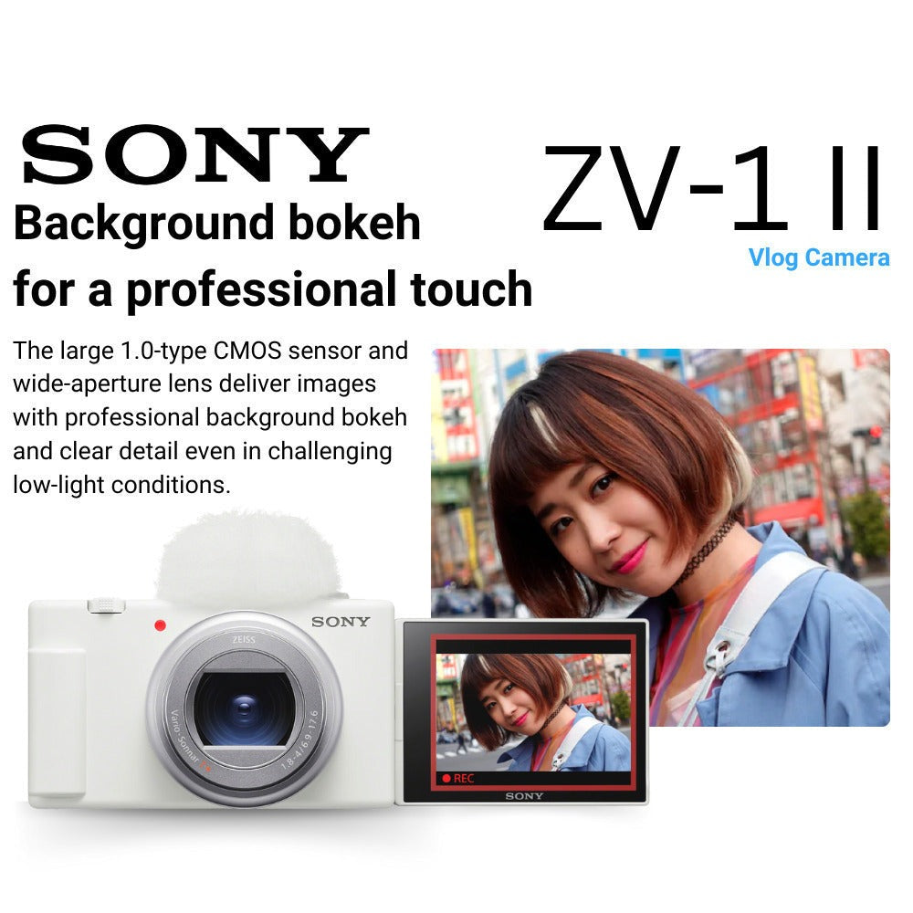 Sony ZV-1 II Vlog Camera (White) with Vlogger Kit and Case Bundle