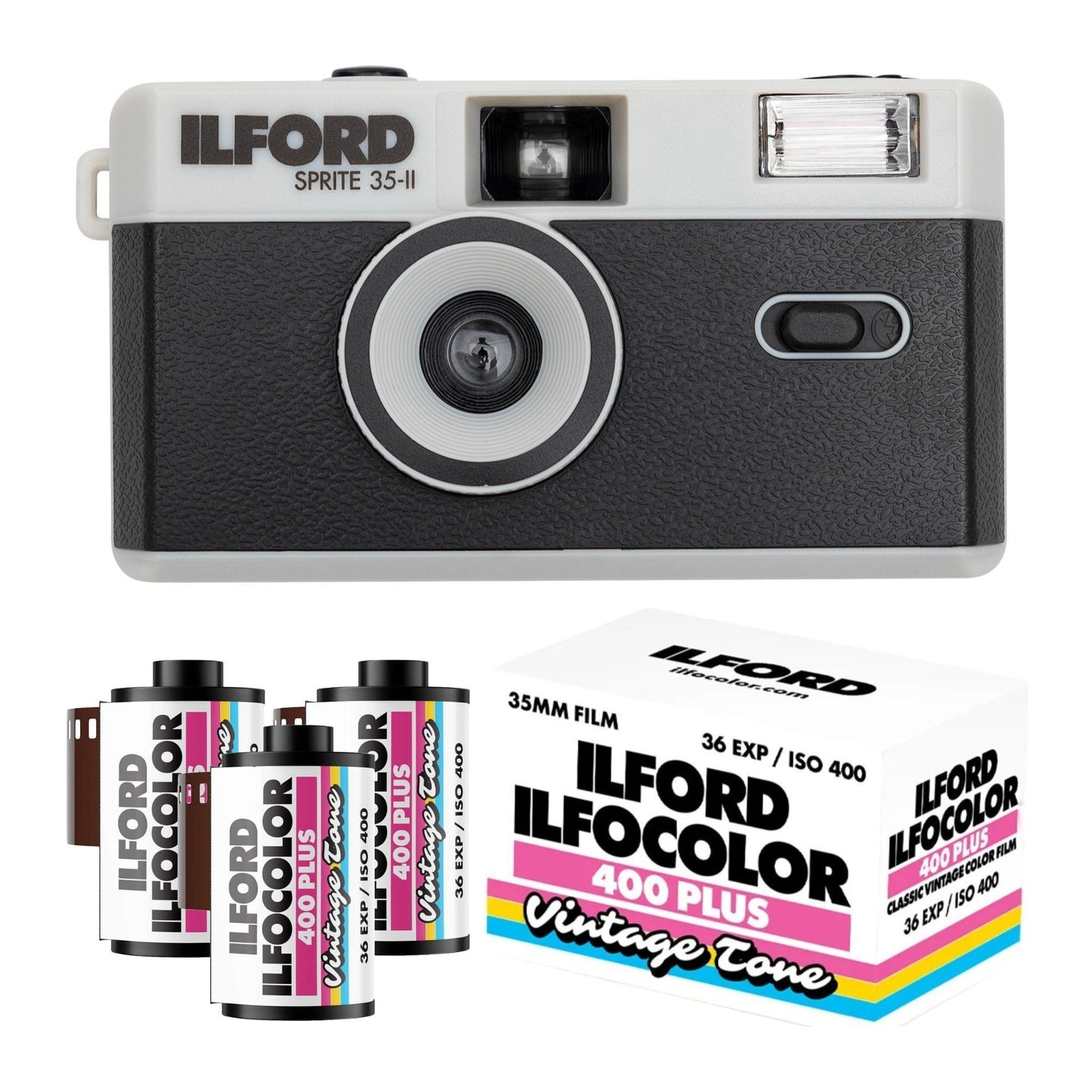 Ilford Sprite 35-II Reloadable 35mm Analog Film Camera and Ilford Film Roll (3-Pack) Bundle