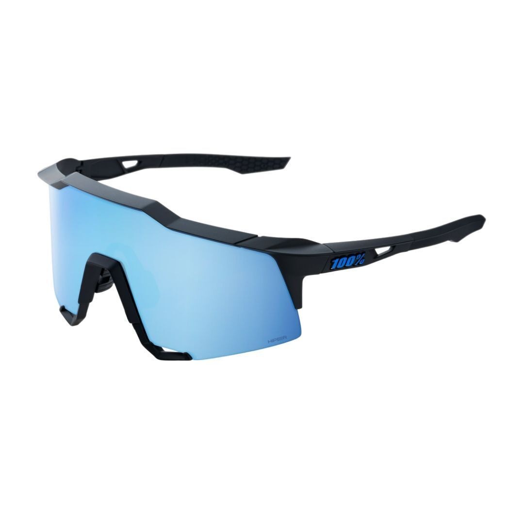 100% Speedcraft Sunglasses Matte Black HiPER Blue Lens