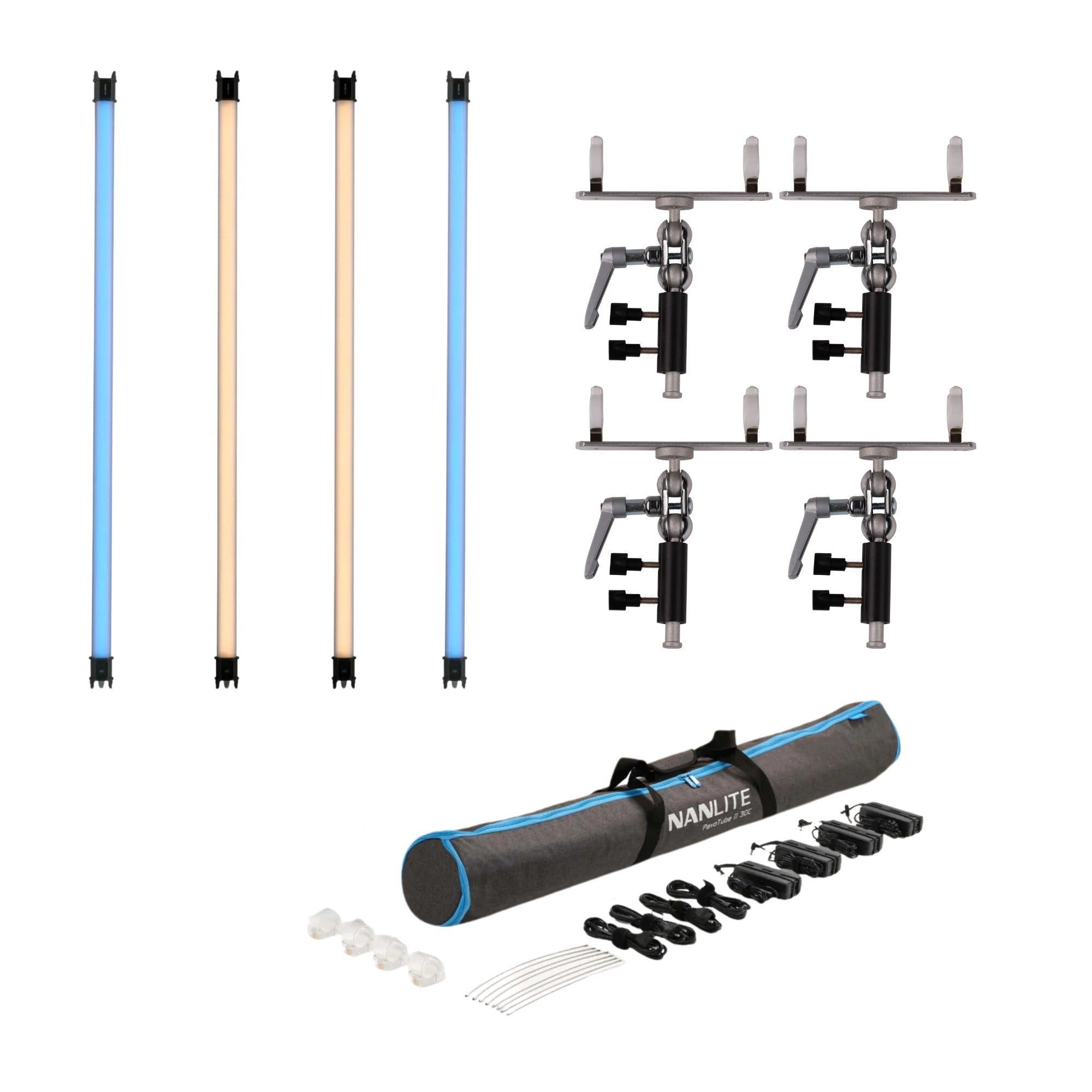 Nanlite PavoTube II 30C 4' LED Tube 4-Light Kit Bundle with Pavotube Holder