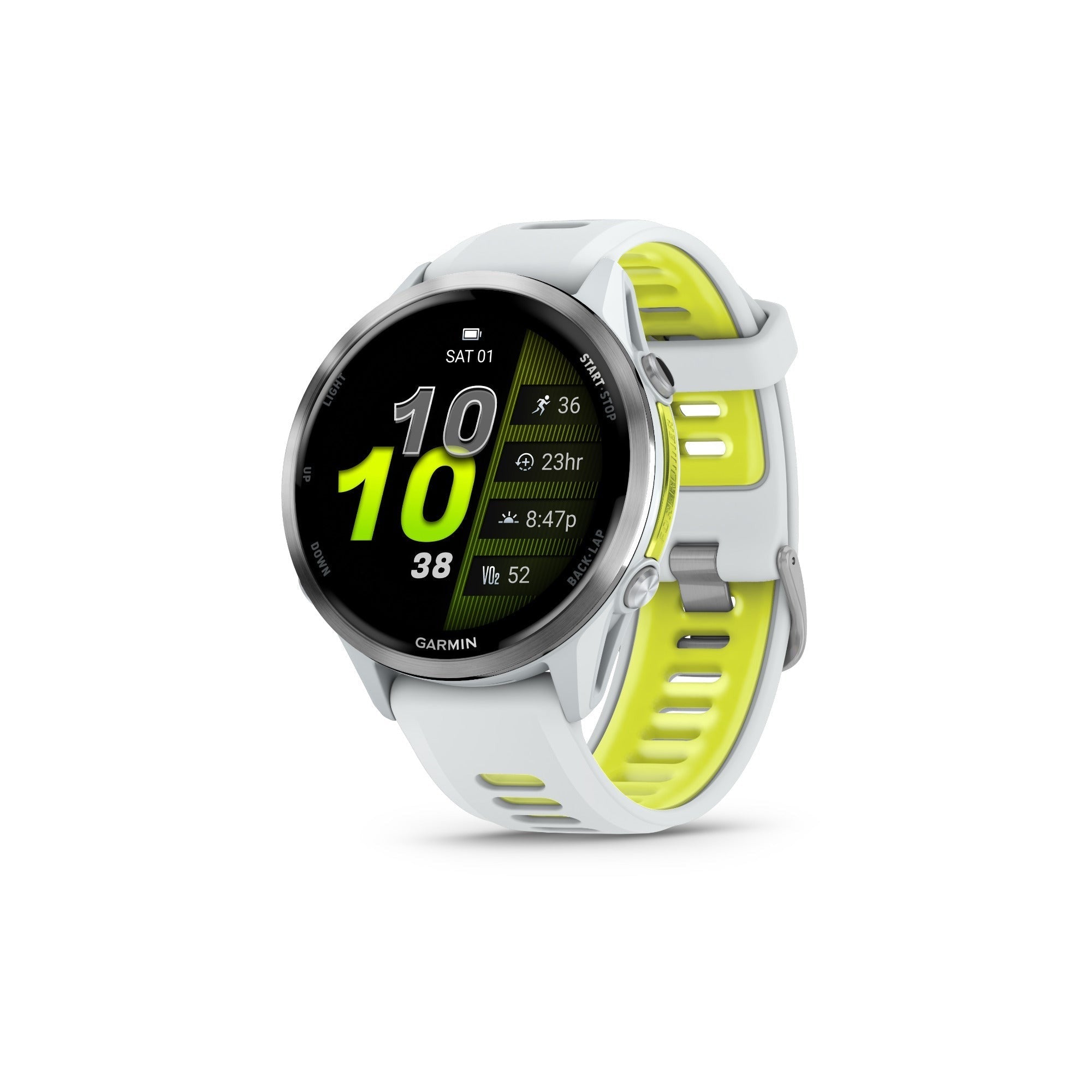 Garmin Forerunner 970 Titanium DLC and Whitestone/Translucent Amp Yellow Band