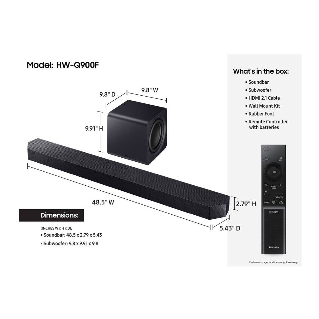 Samsung Q-Series Soundbar HW-Q900F True 7.1.2 ch Full Surround Subwoofer (2025)