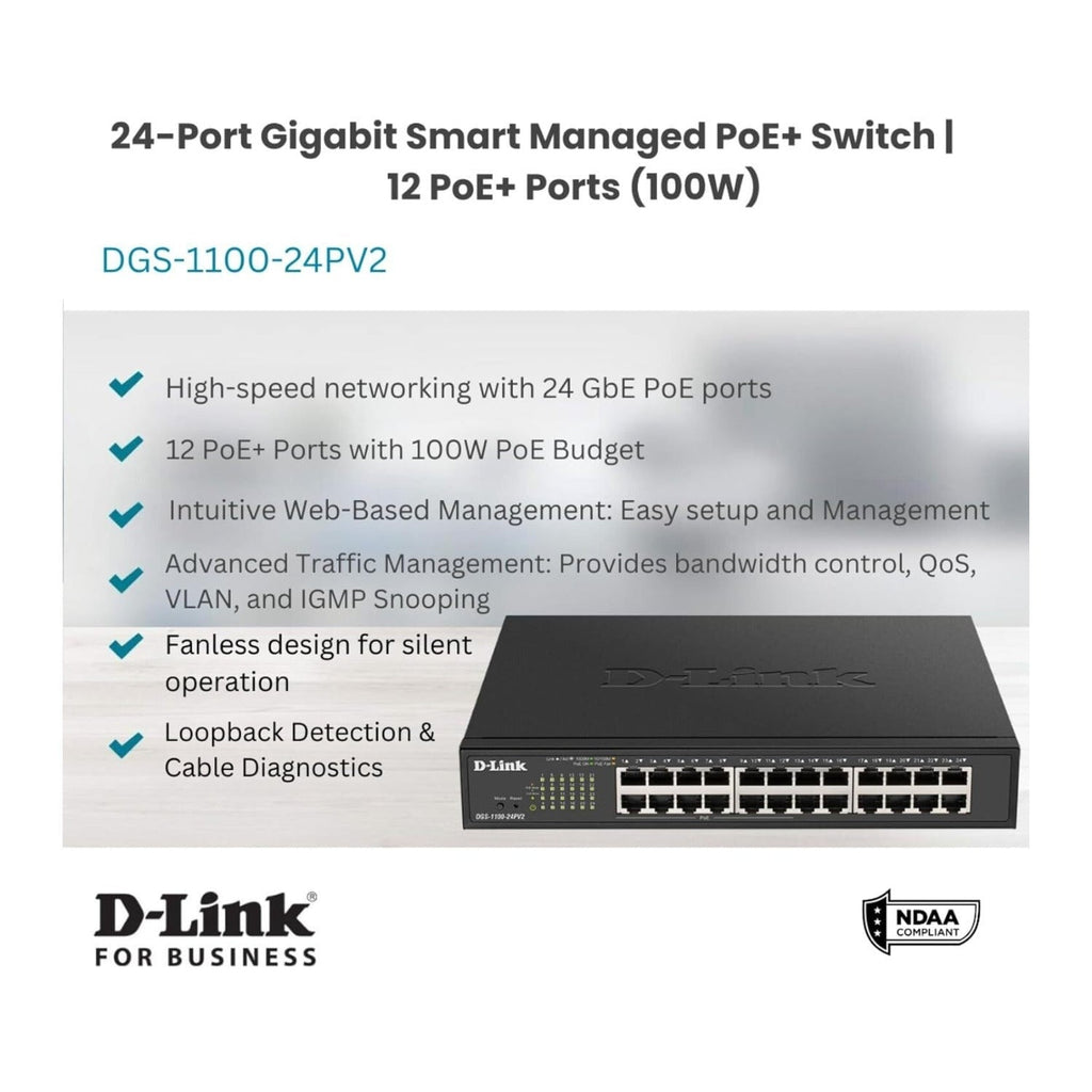 D-Link 24-Port Gigabit Smart Managed PoE+ Switch