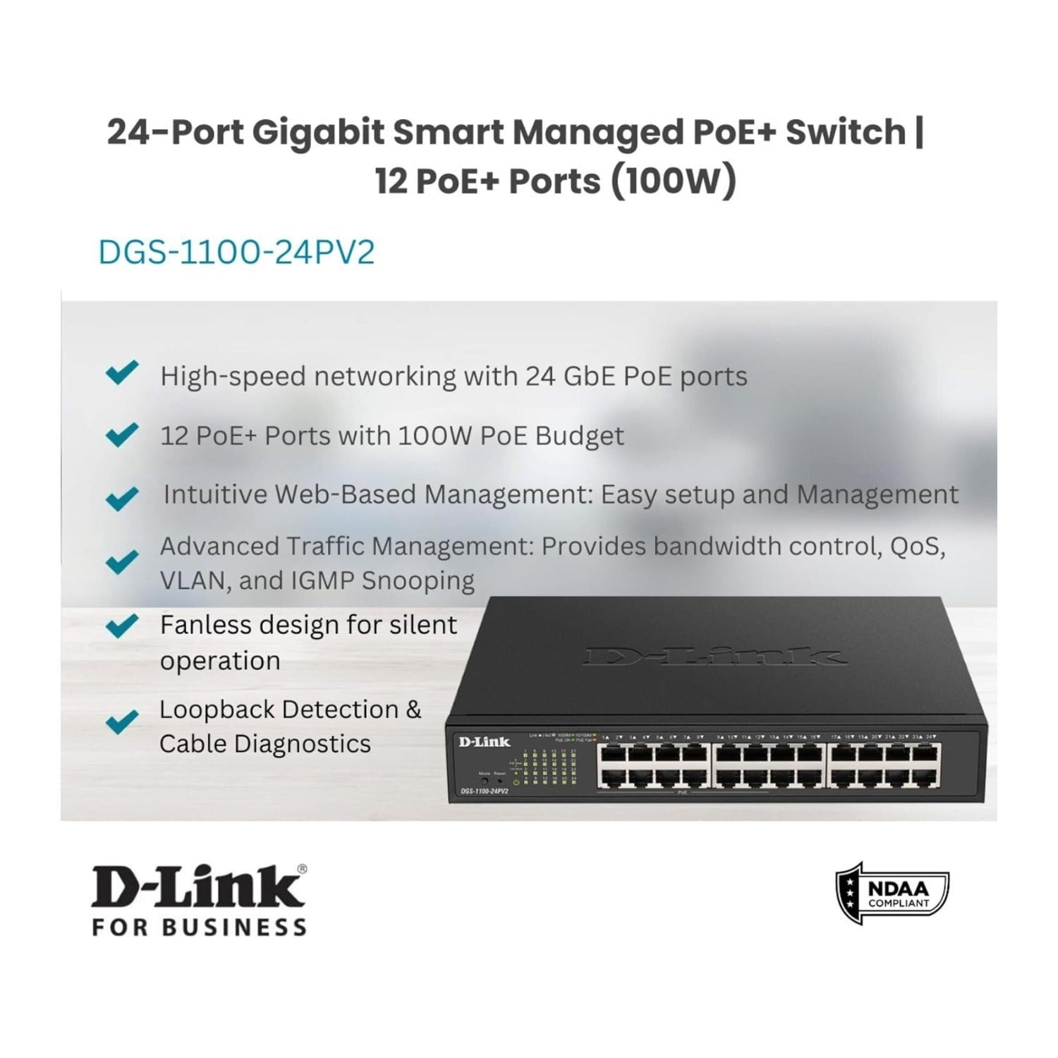 D-Link 24-Port Gigabit Smart Managed PoE+ Switch