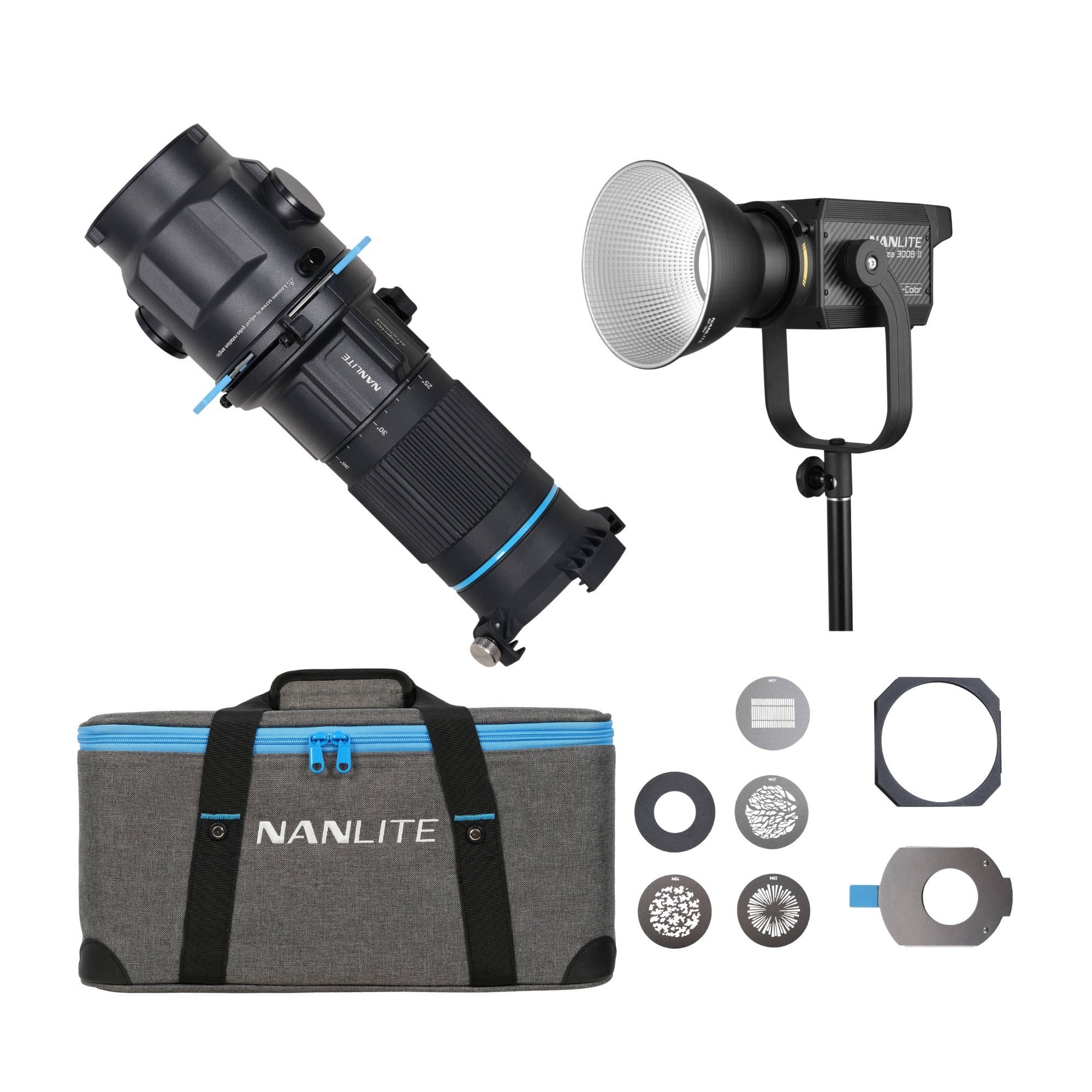 Nanlite Forza 300B II Spotlight with Projection Attachment Bowens Mount Bundle