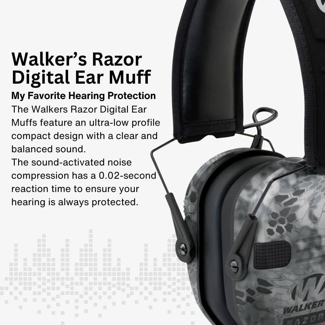 Walkers Razor Digital Ear Muffs (Raid Kryptek) Bundle with Accessories