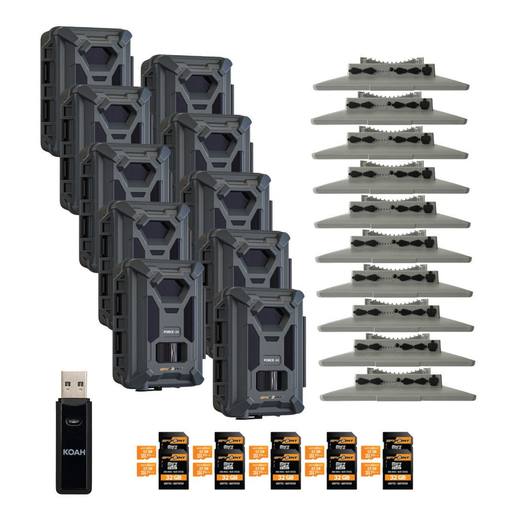 Spypoint Force-24MP Non-Cellular Trail Camera Bundle (10 Pack) with Accessories