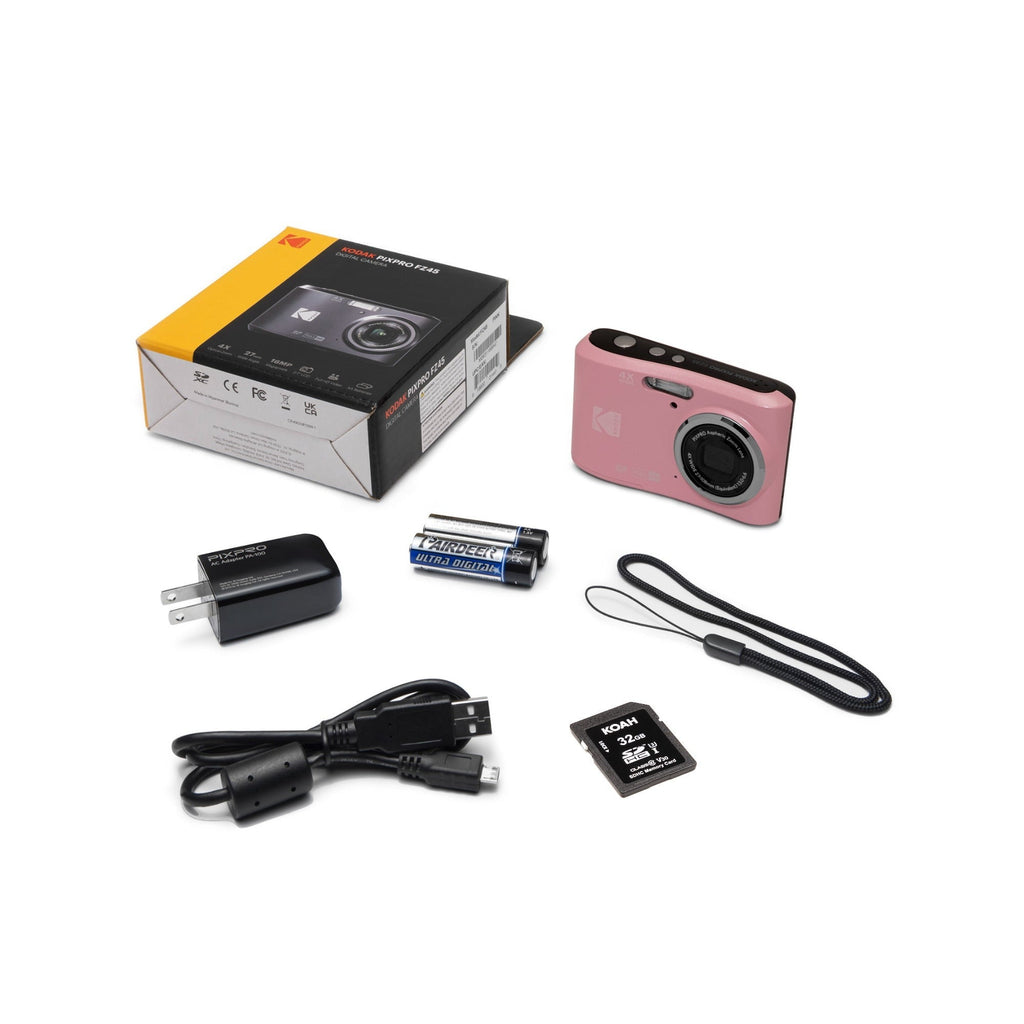 Kodak PixPro FZ45 Friendly Zoom Digital Camera (Pastel Pink) & 32GB Card Bundle