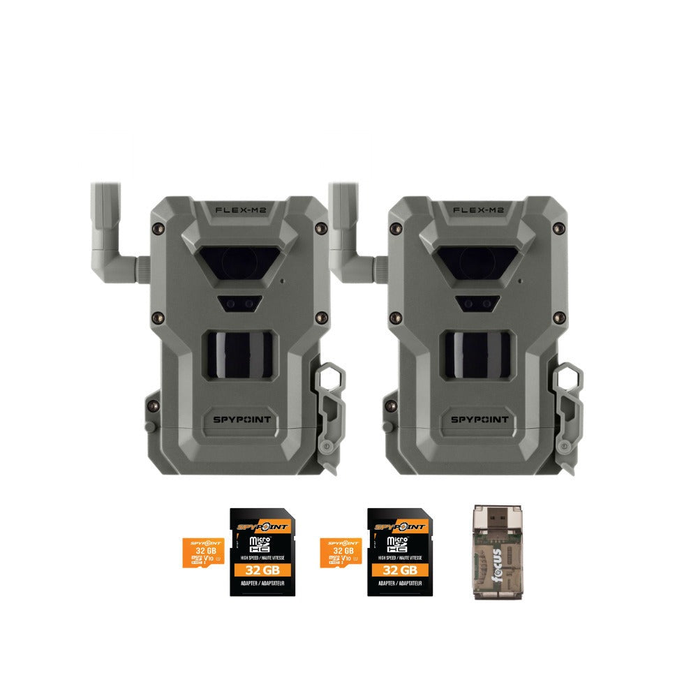Spypoint FLEX-M2 Trail Camera (2-Pack) with Memory Card and Card Reader Bundle