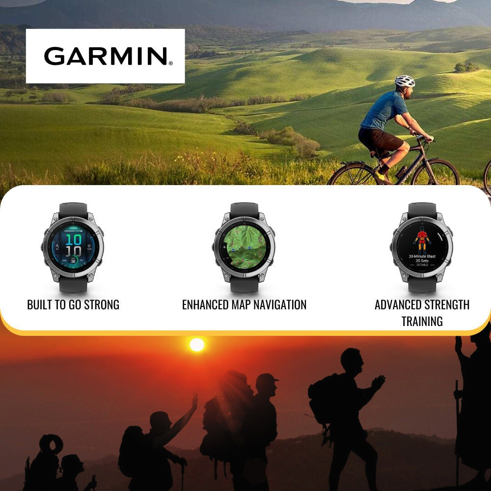 Garmin Fenix E 47mm AMOLED GPS Smartwatch (Slate Steel and Black) with Portable Charger Stand Bundle