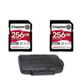 Kingston Canvas React Plus 256GB U3 V90 SDXC UHS-II SD Card (2-Pack) With Pro Memory Case Bundle