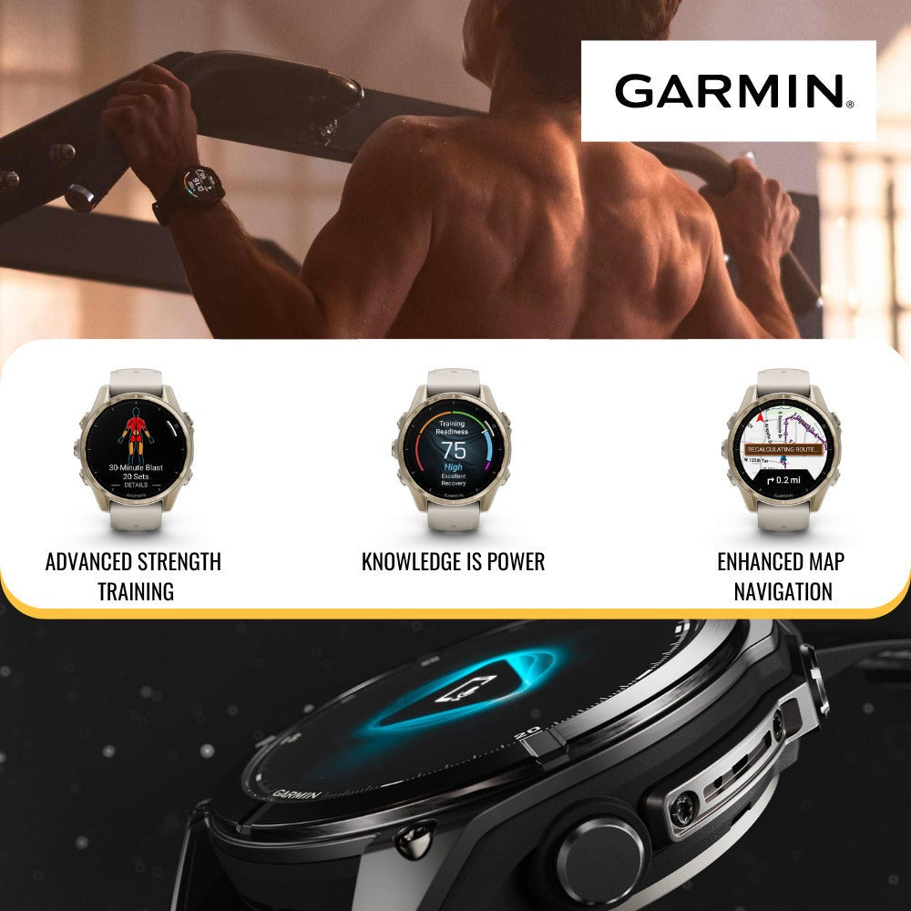 Garmin Fenix 8 AMOLED 43mm GPS Smartwatch (Soft Gold and Fog Gray-Dark Sandstone) Bundle