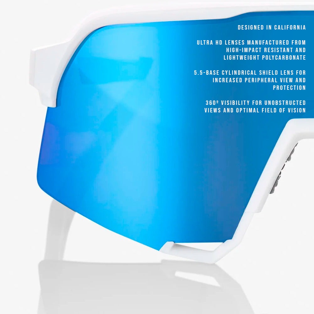 100% S3 Sunglasses Matte White HiPER Blue Lens