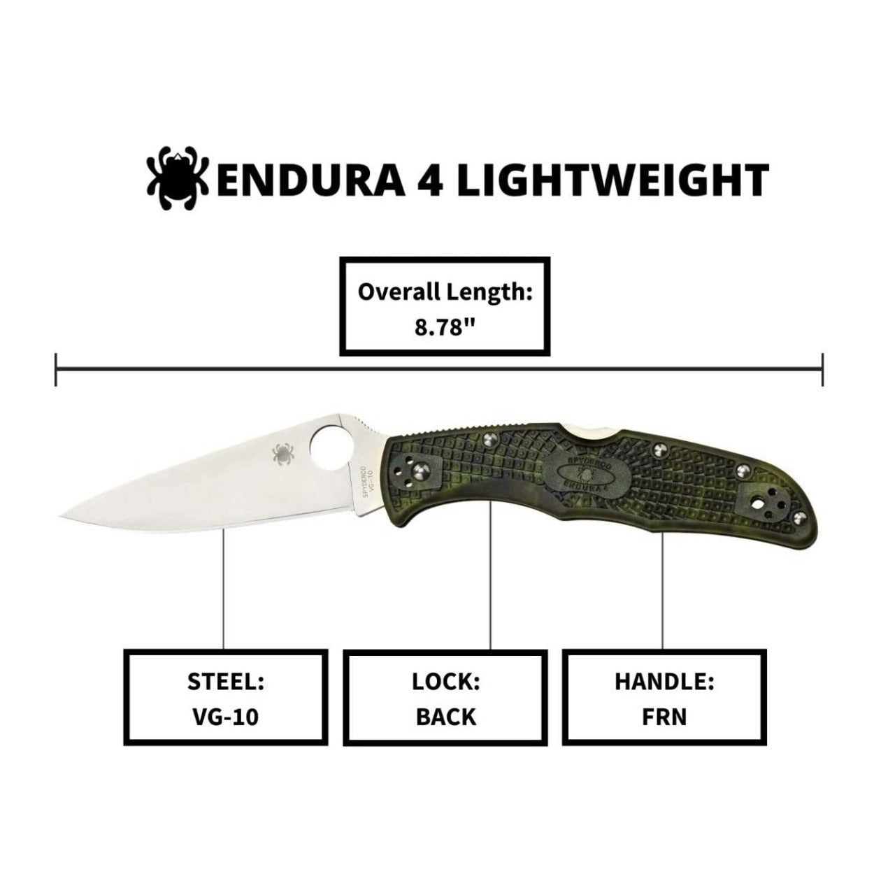Spyderco Endura 4 Zome 3.80-Inch VG-10 Foldable Steel Blade Knife (Green)